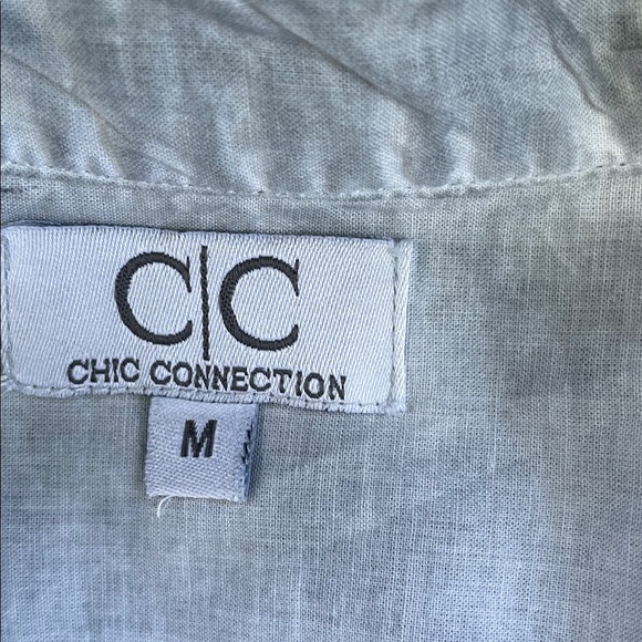 C.C 100% Cotton Gray + Black Embroidered Cotton Long Sleeve Button Down Blouse M - Picture 9 of 10